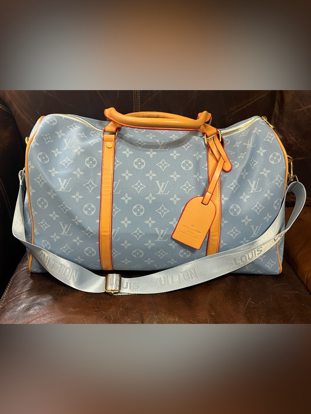 Louis. Vuitton. Blue on Blue Speedy 45 Overnight Keepall Bag